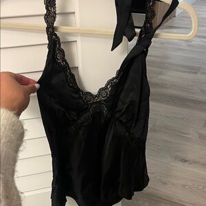 Reformation Black Lace Trim Top